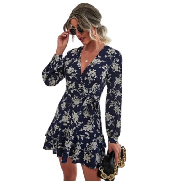 🌿SHEIN Unity Floral Print Two Layer Hem Belted Dress🌿 - Picture 4 of 6